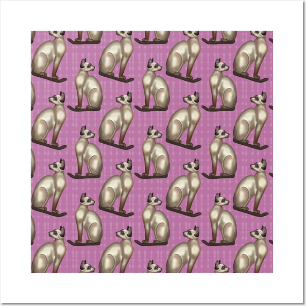 Siamese Cat on pink background Surface Pattern by Kate VanFloof Wall Art by KateVanFloof